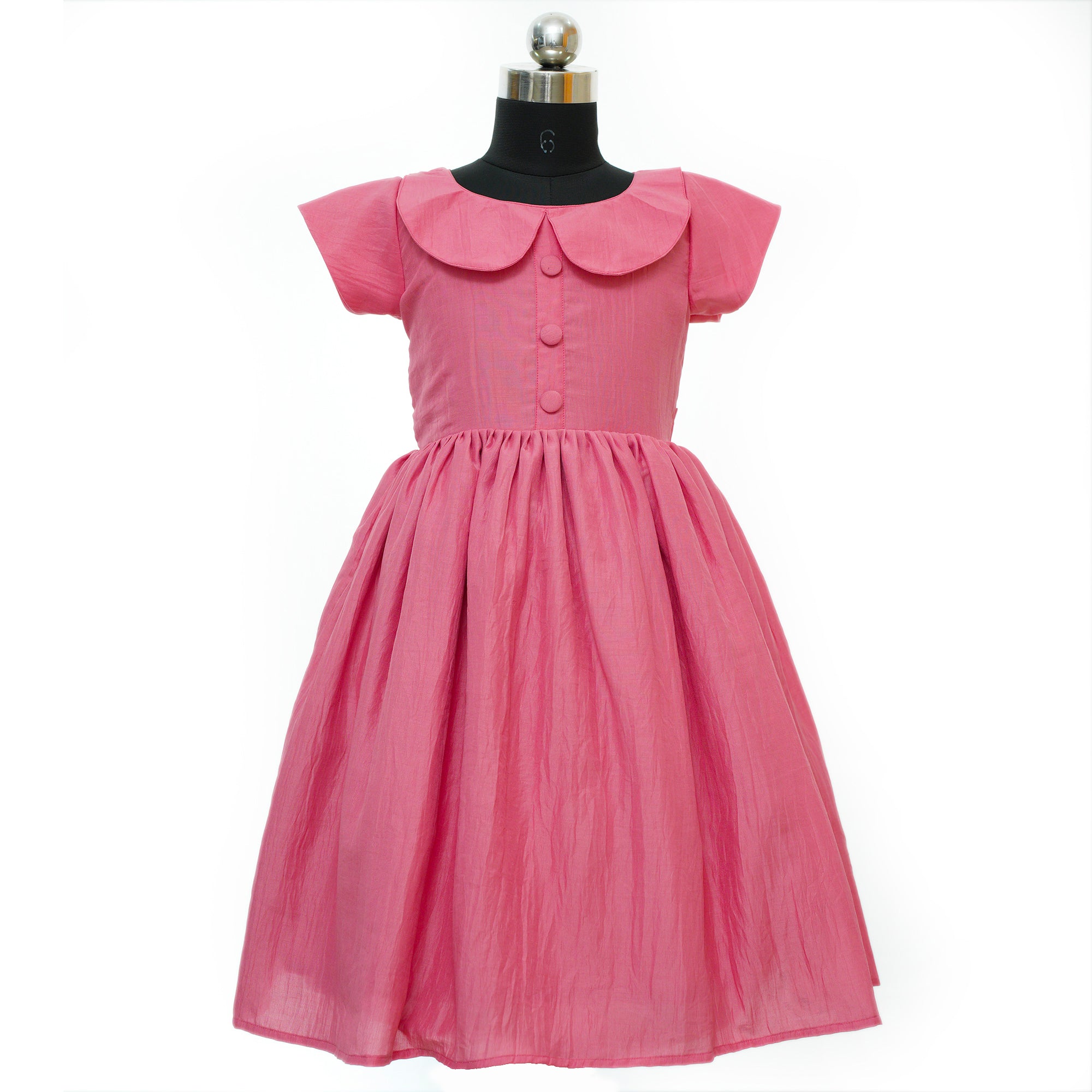 HEYKIDOO Kids Girls Peter Pan Collar Casual Party Frock Dress-Pink